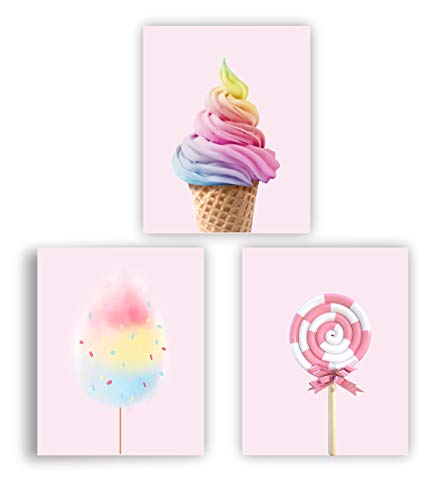 Rainbow Ice Cream Wall Art ，Candy Poster,Cotton Candy Decor, Candy Room Decor Modern Art Poster Pink Poster, Room Decor for Teen Girls (UNFRAMED)