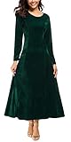 Urban CoCo Women's Elegant Long Sleeve Ruched Velvet Stretchy Long Dress (XL, Green)