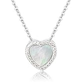 Cherished Moments Children's 925 Sterling Silver Mother of Pearl Heart Necklace with CZs for Little Girls, Kids Jewelry, Toddler Necklace, Teenagers 14 + 2 inch