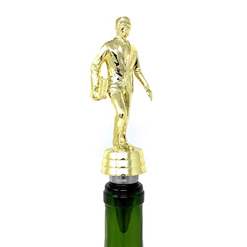 Salesman Wine Bottle Stopper - Handmade with Stainless Steel Base and Repurposed Trophy Top - Thumbnail 3
