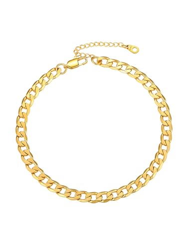 PROSTEEL Anklet for Women Adjustable Ankle Bracelet Cuban Link Foot Chain Summer Beach Jewellery Gold Plated 316L Stainless Steel (Send Gift Box) — image 1
