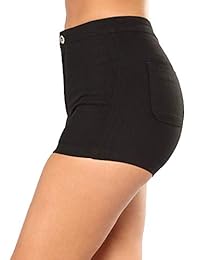 Pantalones cortos de jean de cintura alta para dama, color liso