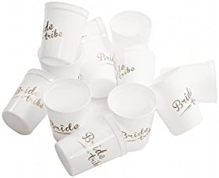 Bride &amp; Bride Tribe Style Cups for Bachelorette Party, Bridal Shower &amp; Hen Party - 12 Count White Cups with Gold Letters, 16 Oz