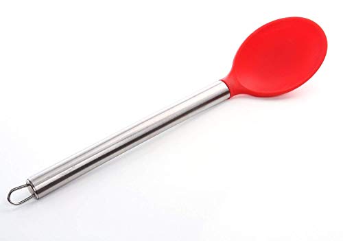 iNeibo Kitchen Silicone Mixing Spoon,Cooking Utensils Silicone Serving Spoon with Heat Resistant Silicone Covering Head and Stay-cool Stainless Steel Handles