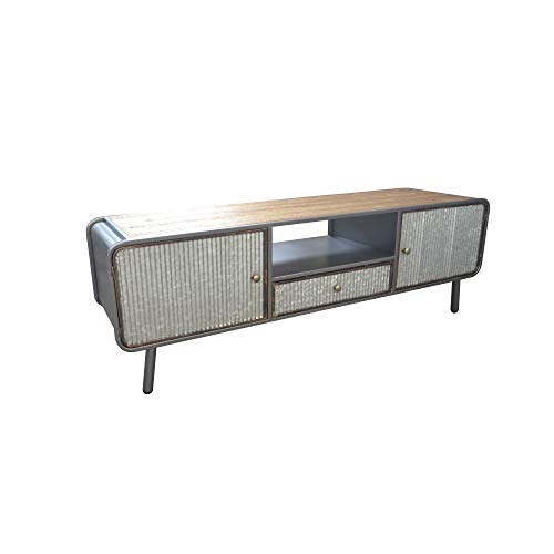 Herrera Media Console in Dark Gray with Hidden Storage, Open Shelf, And Solid Wood Top, by Artum Hill