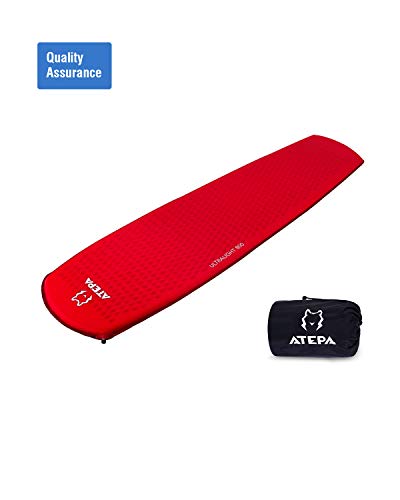 ATEPA Premium Compact Camping Pad Self Inflating Lightweight Sleeping Mat for Backpacking Hiking, TPU Coating, Comfortable, 1.4 Inch Thickness, Red - Thumbnail 6