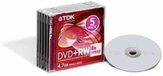 TDK T19352 Rewritable DVD+RW Blank 4.7GB 3-8x Speed Jewel Case Pack of 5