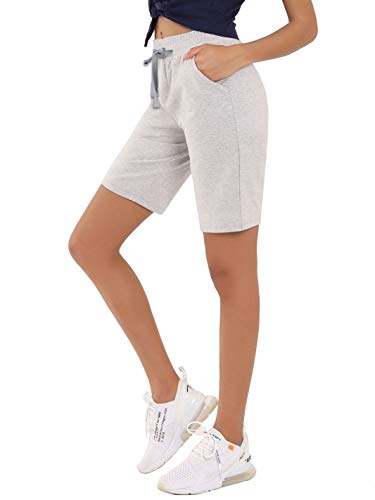 CQC Women's Bermuda Cotton Shorts Athletic Active Yoga Lounge Quick Dry Activewear Workout Joggers Shorts Light Gray M - Thumbnail 2