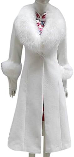 AZIZY Women's Wool Long Parka Fur Collar Cocktail Slim Casual Trench Coat