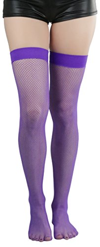 ToBeInStyle Women's Bright Exotic Long Fishnet Thigh High Socks Hosiery - Purple - One Size: Regular