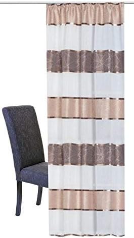 Home Fashion Loop-Top Curtain with Horizontal Stripes 245 x 140 cm Polyester Including, Cappuccino - Image 4