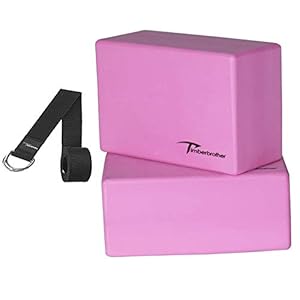 Timberbrother 2 Pack Yoga Blocks and 1 Yoga Strap with Yoga Workout Poster 16.5”x 22.4” – Choose Your Color & Size
