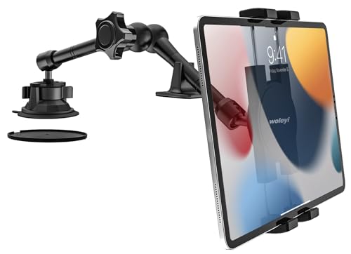 woleyi Car Dashboard Windshield Tablet Holder with Suction Cup and Truck with Metal Arm for Tablets and Phones 4-12.9 inches, iPad Pro/Air/Mini, Galaxy, Lenovo, iPhone, etc