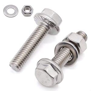 (15 Sets) M6-10 x 20mm Flanged Hex Bolt with Hex Nut and Flat Washers, Stainless Steel 304, Full Thread, Coarse Thread, 6mm Hexagon Bolts and Nuts Assortment by Glvaner