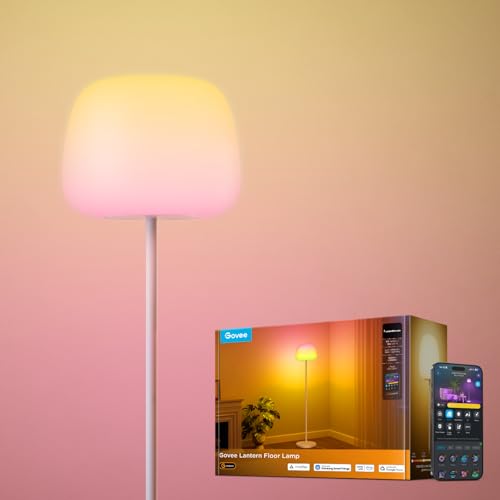 Govee Lantern Floor Lamp, Halo Gradient RGBIC Smart Corner Lamp for Bedroom | Luminblend+, 1000K-10000K, Matter Compatible, 100+ Scene Modes, Music Sync, 1400lm, Modern Floor Lamps for Living Room, White