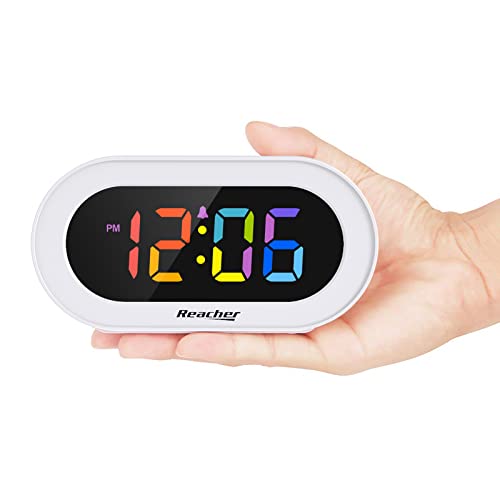 REACHER Small Colorful LED Digital Alarm Clock with Snooze, Simple to