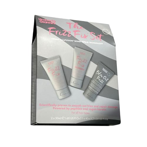 Umberto Giannini The Frizz Fix Travel Hair Set for Dry & Damaged Hair - Shampoo 50ml, Conditioner 50ml and Heat Protection Blow Out Cream 50ml Vegan Keratin Bond Repair for Frizzy Hair