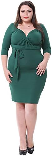 Sapphyra Women's Plus Size Ruched Wrap Front Tie Belt Knee Length Shift Dress