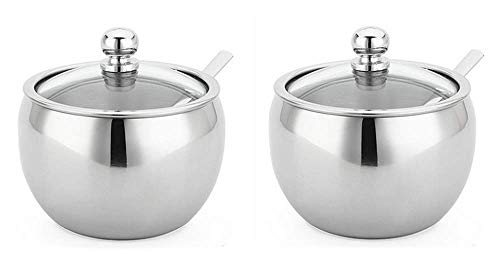 2 Pack 10 OZ Endurance Stainless Steel Sugar Bowl, Newness Sugar Bowl, with Spoon and Clear Lidfor Suitable for home and kitchen - Thumbnail 7