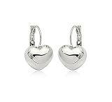 Simple Smooth Heart Leverback Earrings Fashion Jewelry for Women (Platinum Plated)