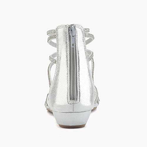 DREAM PAIRS Women's Weitz Silver Ankle Strap Rhinestones Low Wedge