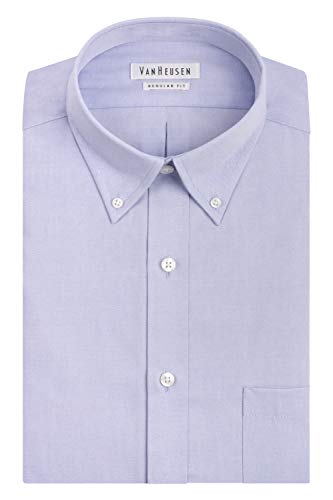 Van Heusen Men's Pinpoint Regular Fit Solid Button Down Collar Dress Shirt, Blue, 16.5" Neck 32"-33" Sleeve