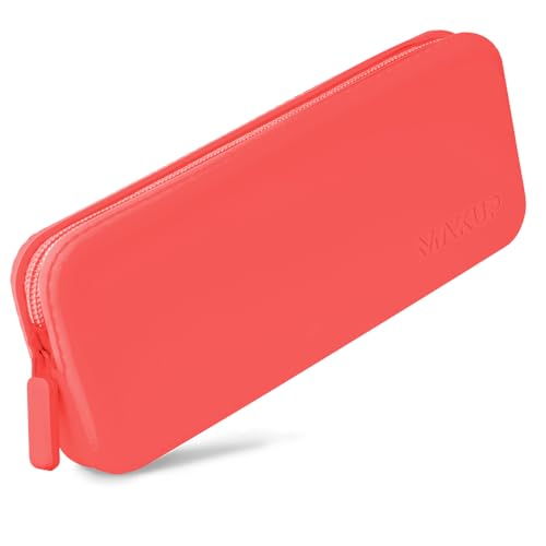 MAKUP Silicone Makeup Bag, Makeup Brush Holder with Zipper for Organizing Cosmetics, Makeup Brushes, Tools and Pencils, Washable Makeup Brush Holder Pouch for Travel (Watermelon Sugar)