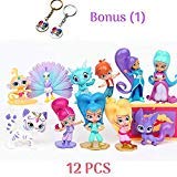Shimmer and Shine Figure Set 12pcs Cake Toppers Party Supplies Birthday Decorations Genies Shimmer, Shine, Zac,Leah,Tala, Kaz and more Toys + BONUS Keychain