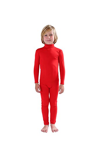 Full Bodysuit Kids Dancewear Without Gloves and Socks Solid Color Lycra Spandex Zentai Child Unitard (M, Red)