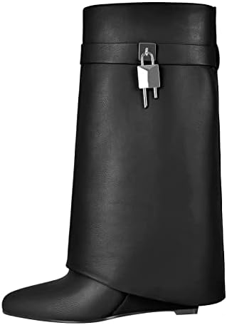 Amazon.com | Kluolandi Fold Over Wedge Boots for Women Wide Calf