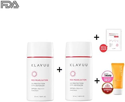 KLAVUU Prestige RED PEARLSATION UV Protection City Defencer Best Sunscreen SPF50+ PA+++ Premium Sunblock 50ml 2019 new version 2pack +AL mask pack 1ea+A pieu daily suncream+k-packet …