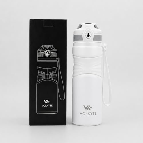 Thermal Bottle 316 Stainless Steel 600 ml Double Walled, Leakproof, Keeps Hot 12 Hours/Cold 24 Hours with Safety Lock and Strap (White)