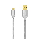 Anker 3ft / 0.9m Nylon Braided Tangle-Free Micro USB Cable with Gold-Plated Connectors for Android, Samsung, HTC, Nokia, Sony and More (Silver)