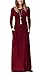 DEARCASE Maxi Dress for Women Burgundy Small Crewneck Long Sleeves Wedding Guest A-line Plain Casual Empire Waist Flowy Party Vintage Spring Fall Winter Floor Dresses with Pocket