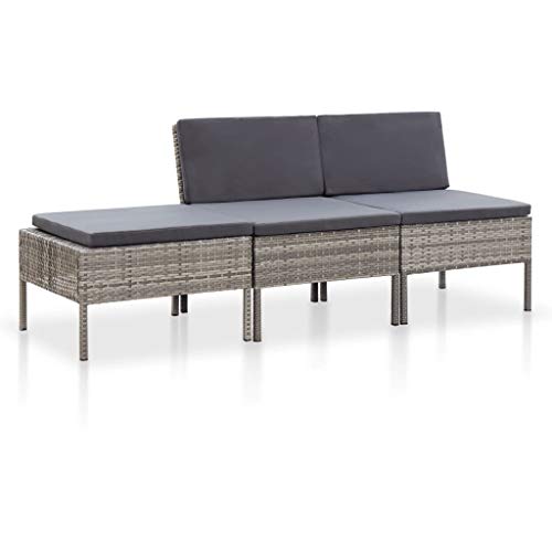 Tidyard 3-TLG. Poly Rattan Lounge Set, Modulare Gartenlounge 3 Sitzer Sofa, Sofa-Mittelstück Fußstütze Kissen Grau – Bild 3