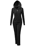 Women's Solid Soft Velour Zip-Up Hoodie Workout Sweatpants Set
