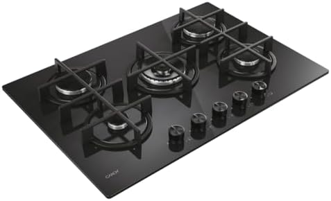 Moderna Gas On Glass Plaque de cuisson à gaz 5 feux, verre trempé, brûleur à double couronne, grilles lavables au lave-vaisselle, axLxP 0,8 x 74,5 x 51 cm, noir - CVG74WTB