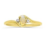 10k Yellow Gold Oval Opal And Diamond Ring