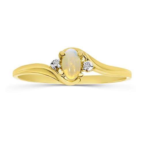 10k Yellow Gold Oval Opal And Diamond Ring