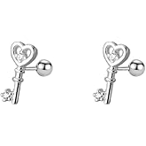 925 Sterling Silver Key Mini Helix Stud Earring for Women Cubic Zirconia Crystal Cartilage Tragus Screw Back Tiny Ball Studs Piercing Sleeper Hypoallergenic Earring Cute Jewelry Gifts 20G