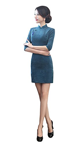 Angcoco Womens Half Sleeve Above Knee Side Slit Cheongsam Dress for Prom Party