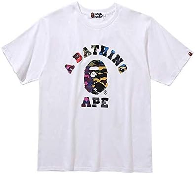 Summer Bape Color Ape Avatar Letter Printed Cotton Round Neck T-Shirt Men's/Women's White