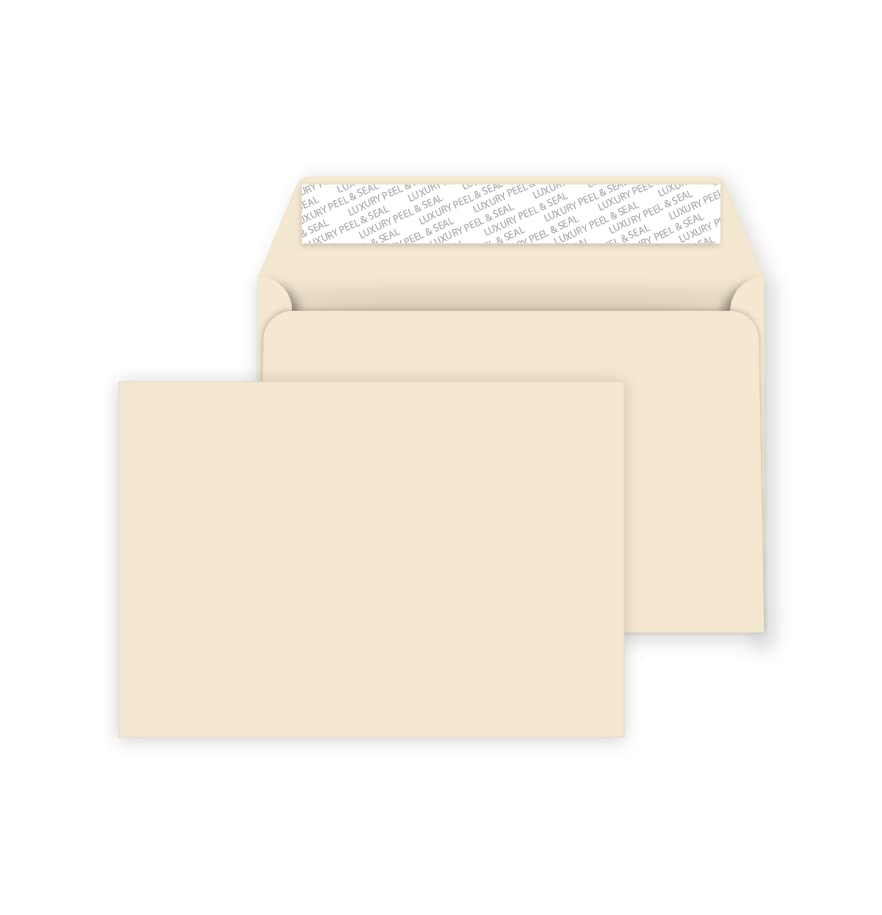 C5 Coloured Envelopes for A5 Greeting Cards Wedding Invitations & Crafts V Flap, Peel & Seal Flap (162x229mm) Pack of 50 (Cream Peel & Seal)
