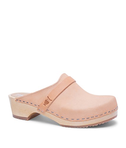 Sandgrens Swedish Low Heel Wooden Clog Mules for Women, US 6-6.5 | Tokyo Nude Veg, EU 37