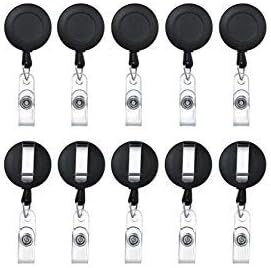 Moongirl Black Matte Retractable Badge Holder ID Badge Reel Clip On Card Holders Pack of 10