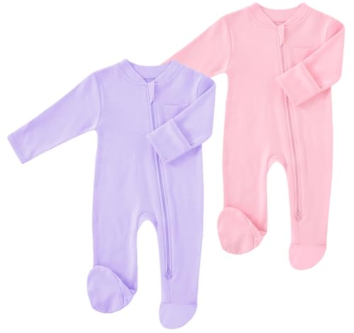 HahaNice Baby 2 Way Zipper Girls Boys 100% Cotton Footed Sleep and Play with Mitten Cuffs Purple&Pink 6 Months at Amazon