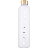 Eforcase Plastic Water Bottle 32 Oz, Slim Water Bottle with Time Marker, 1 Liter Large Capacity Time Marked Cute Water Bottles for Women Men Fitness,Office and Outdoor Sports