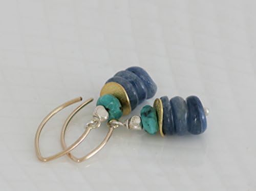 Blue Kyanite Turquoise Stack Dangle Drop Hill Tribe Sterling Silver Gold Vermeil Earrings // Handcrafted Jewelry