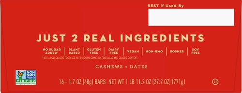 LARABAR CASHEW COOKIE, GLUTEN FREE VEGAN FRUIT & NUT BAR, 1.7 OZ BARS 16 CT
