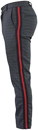 JannyBally Men Plaid Casual Straight Trousers Striped Match Waistline StyleZipper Front Hip-Hop Pants